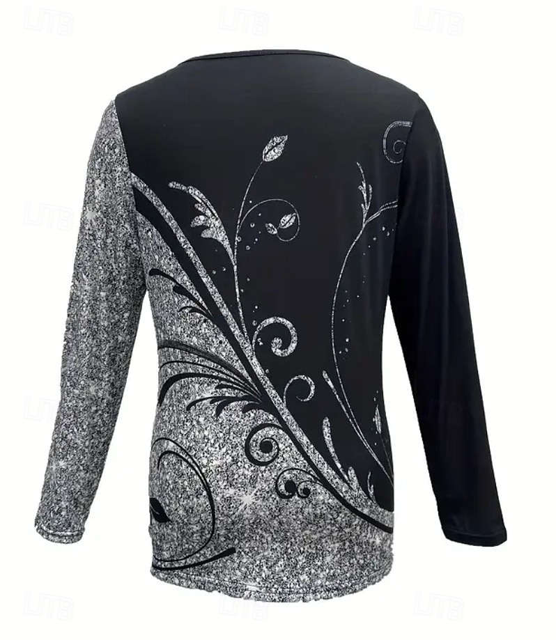 Женская футболка с короткой молнией на груди длинный рукав повседневная графическая tribal винтажная бохо тропическая гавайская V-образный вырез обычные топы для повседневной носки черная весна осень 2026 - $25.99 –P8