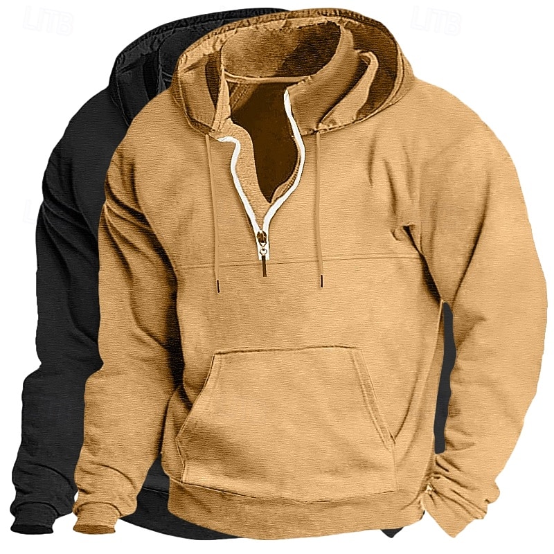 Men's Hoodie Quarter Zip Hoodie Tactical Hoodie Black+Light Gray Khaki+Black Light Gray+Blue Navy Blue+Black Dark Gray+Light Gray Hooded Plain Zipper Sports & Outdoor Casual Daily Streetwear Cool 2026 - $39.99 –P4