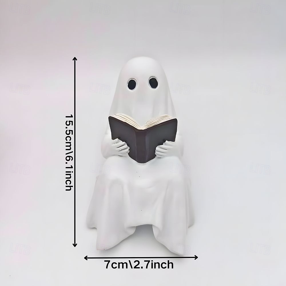 Halloween Cute Ghost Decoration Reading Book Resin Figurine Spooky Tabletop Desk Ornament, Haunted House Mini Statue, Creepy Cute Decoration for Home, Office & Party Decor 2026 - $21.99 –P5
