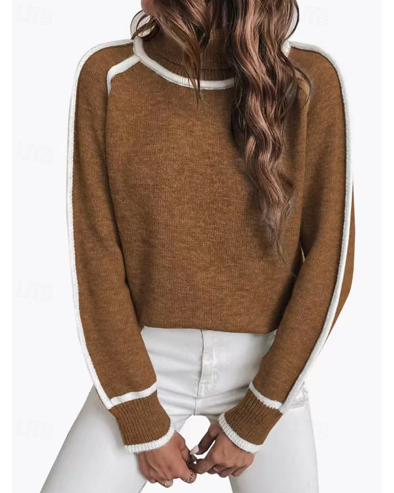 Dame Genser Gatemote Fritid Fargeblokk Rullekrage Lapper Strikket Langermet Vanlige topper Strikke utendørs Daglig Ut på byen Svart Gul Høst Vinter 2025 - $38.99 –P6