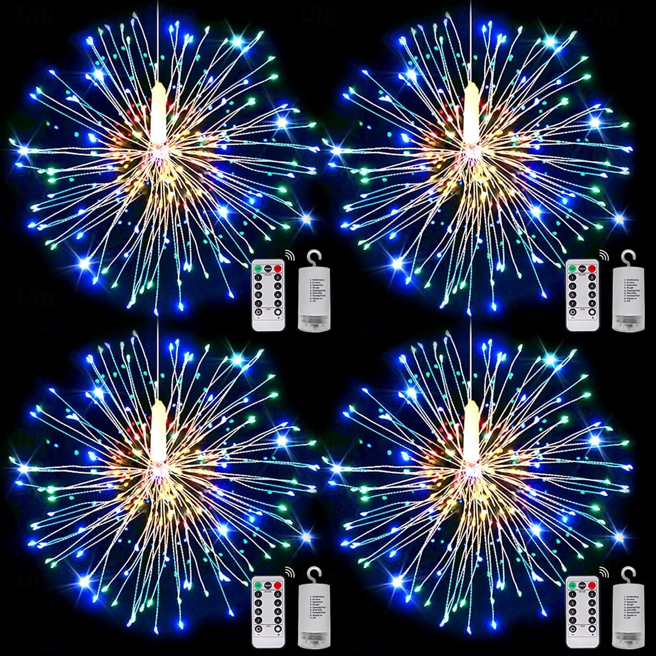 4 חבילות אורות זיקוקים קישוטי אורות חג המולד starburst led נחושת חוט נחושת אורות 8 מצבים מופעלות סוללה אורות פיות עם מרחוק חתונה חג המולד אורות תלייה דקורטיביים למסיבה קישוט גן פטיו120/200led 2025 - $35.99 –P4