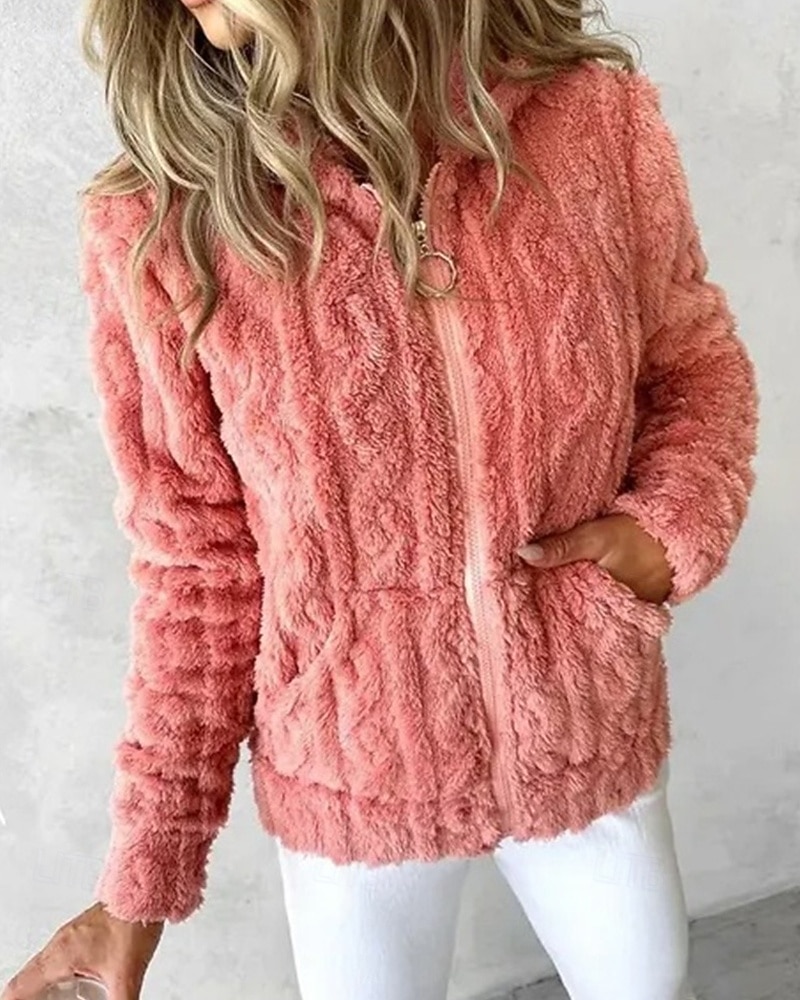 Per donna Giacca in Pile Cappotto Giacca con Cappuccio Caldo Confortevole Cerniera Tasca Moda Moderno Casual Semplice Uscire Weekend Cerniera Regolare Con Cappuccio Vestibilità regolare Manica Lunga del 2025 a $26.99 –P5