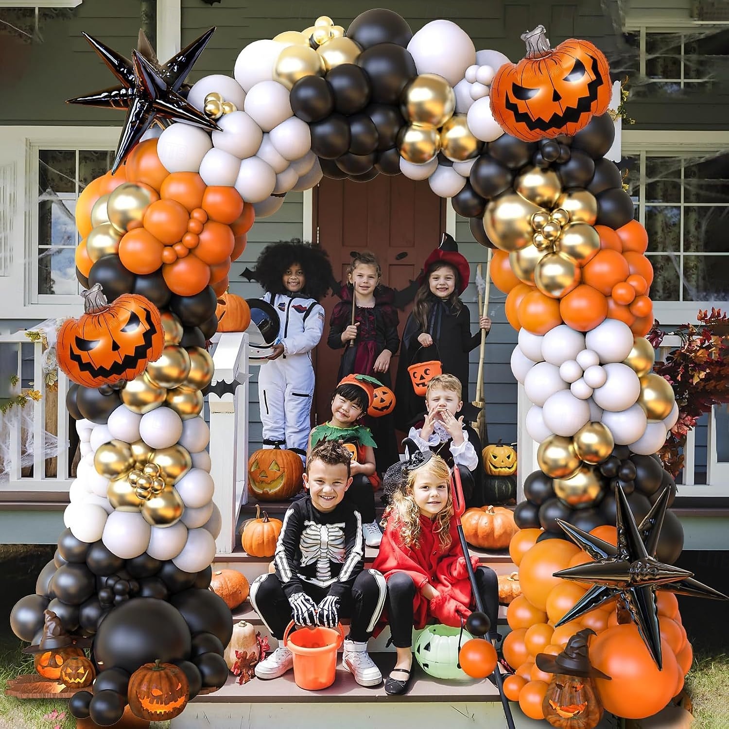 Κιτ γιρλάντας με αψίδα από μπαλόνια για το Halloween, 107 τεμάχια - σετ από μαύρα πορτοκαλί, nude μπαλόνια λάτεξ με τρισδιάστατα μπαλόνια με τύπωμα ματιών από αλουμινόχαρτο κολοκύθας για δώρο 2025 - GBP £15 –P7