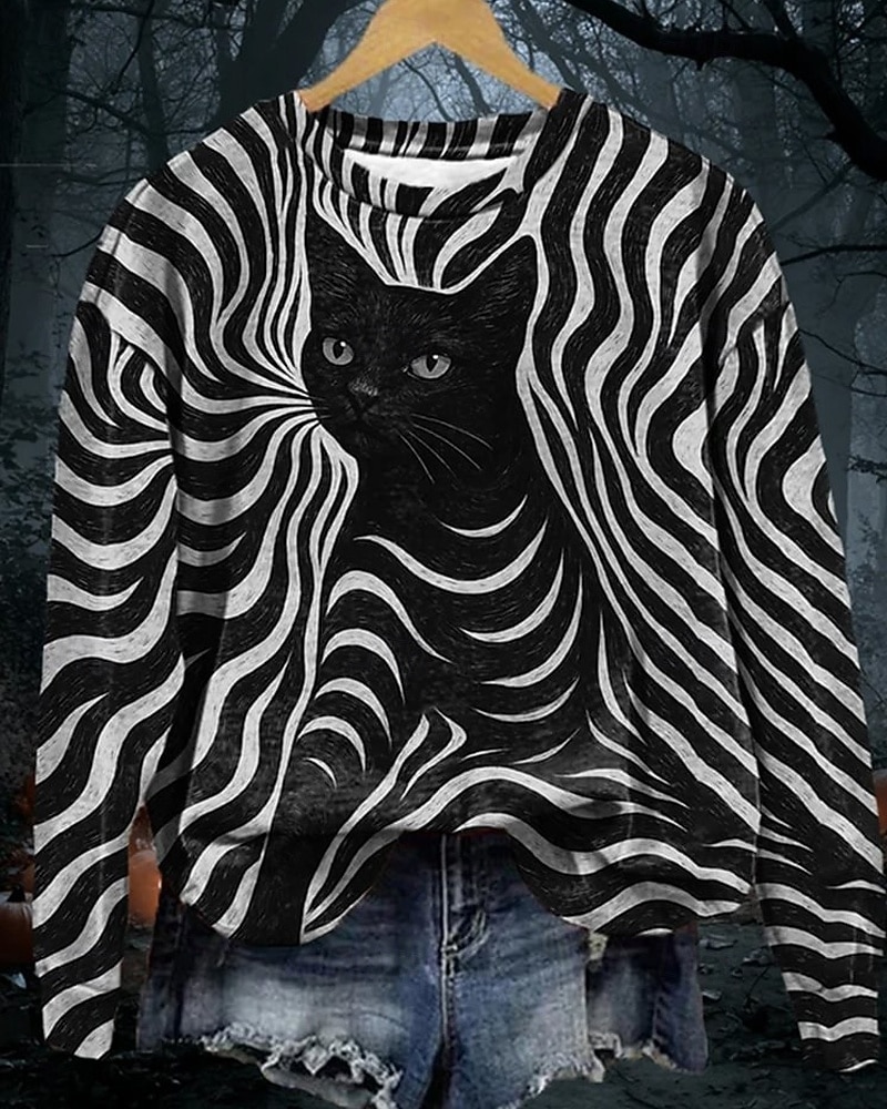 Women's Pullover Sweatshirts Print Cat Fashion Streetwear Classic Long Sleeve Round Neck Regular Tops Casual Dailywear White Purple Spring Fall 2026 - $27.99 –P1