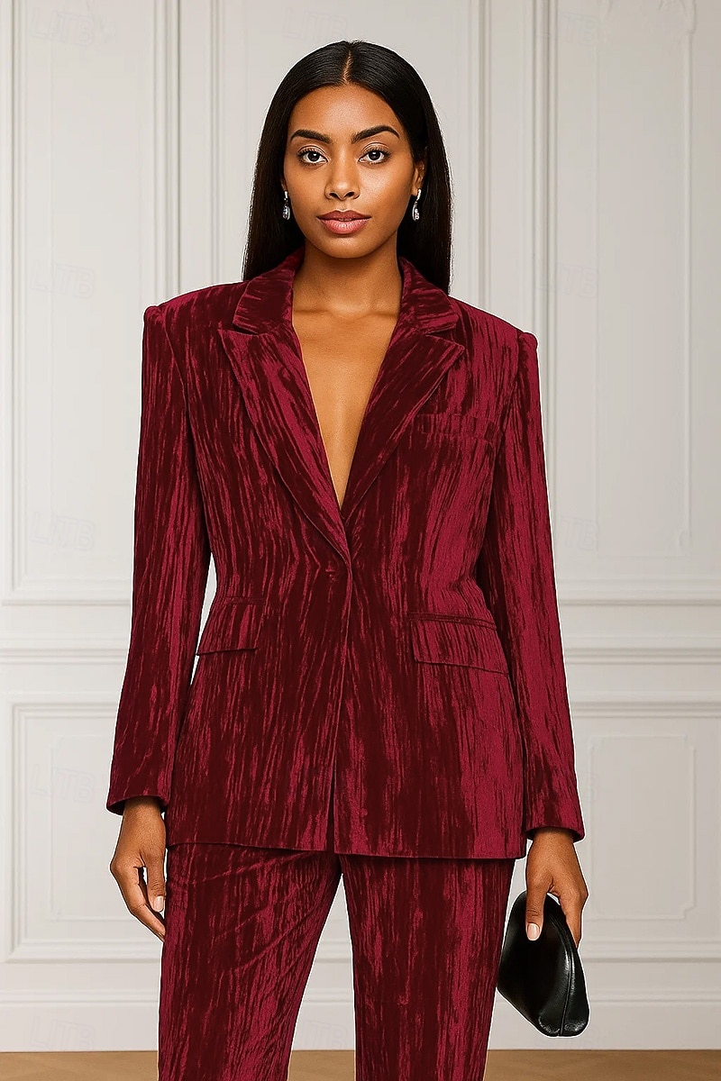 Women's Blazer Sport Coat Formal Wedding Guest Vintage Tuxtured Velvet Elegant Long Sleeve Notch Lapel Single Breasted with Flapped Pockets 2026 - $149.99 –P1
