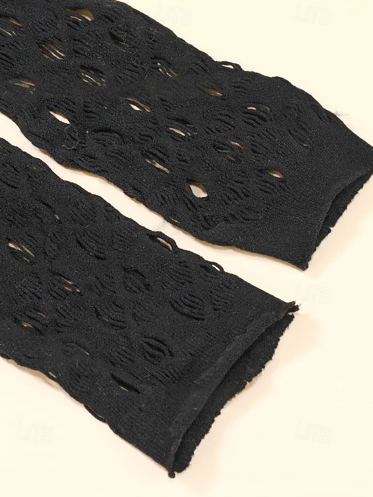 2026年 レディースハロウィンゴシックレースグローブ - パーティー、コスプレ、コスチューム衣装に最適なブラックフィッシュネットフィンガーレスアームウォーマー  コレクション – $9.99 –P6