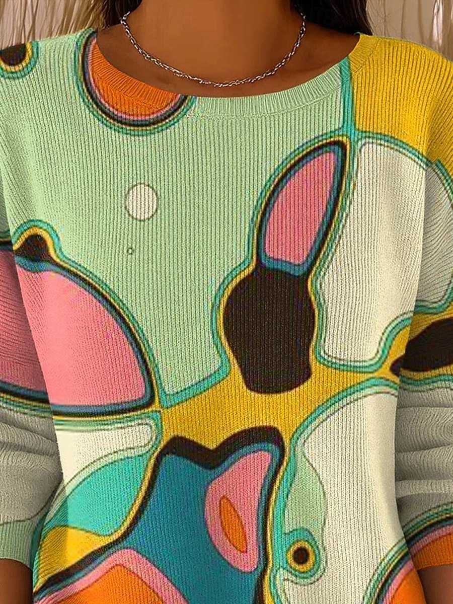 Femmes Pull Vacances ancien Mode Graphique Géométrique Col ras du cou Tricoté manche longue Hauts Réguliers Tricoter Travail Vert Automne Hiver de 2025 ? $29.99 –P3