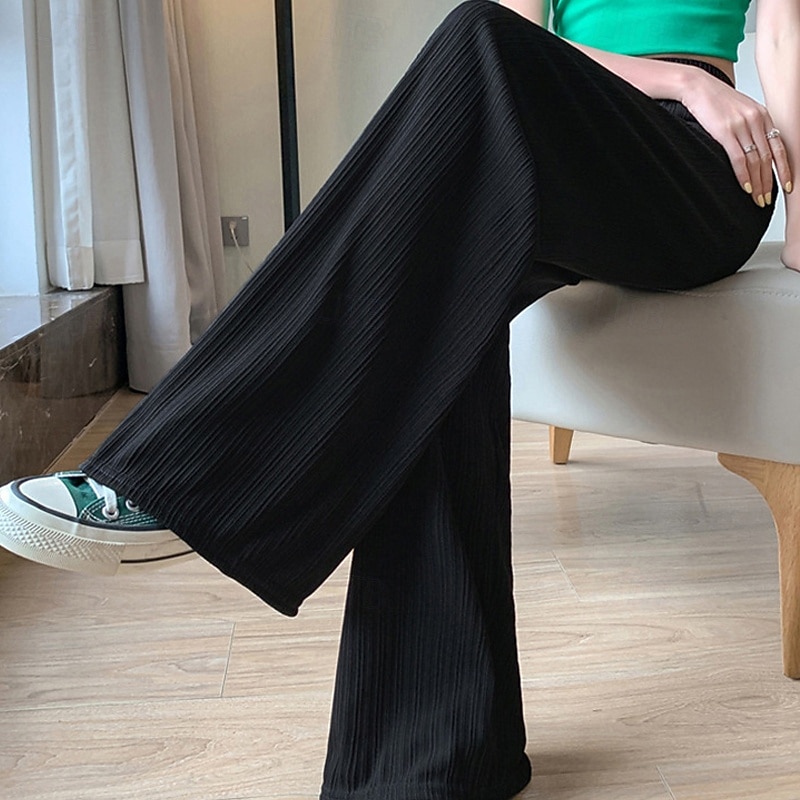 Per donna Gamba larga Pantaloni Pantaloni Palazzo Moda Streetwear Lunghezza intera Vita Alta Semplice Elastico in vita Traspirabilità Confortevole Streetwear Abbigliamento quotidiano Uscire Nero del 2025 a $14.99 –P5