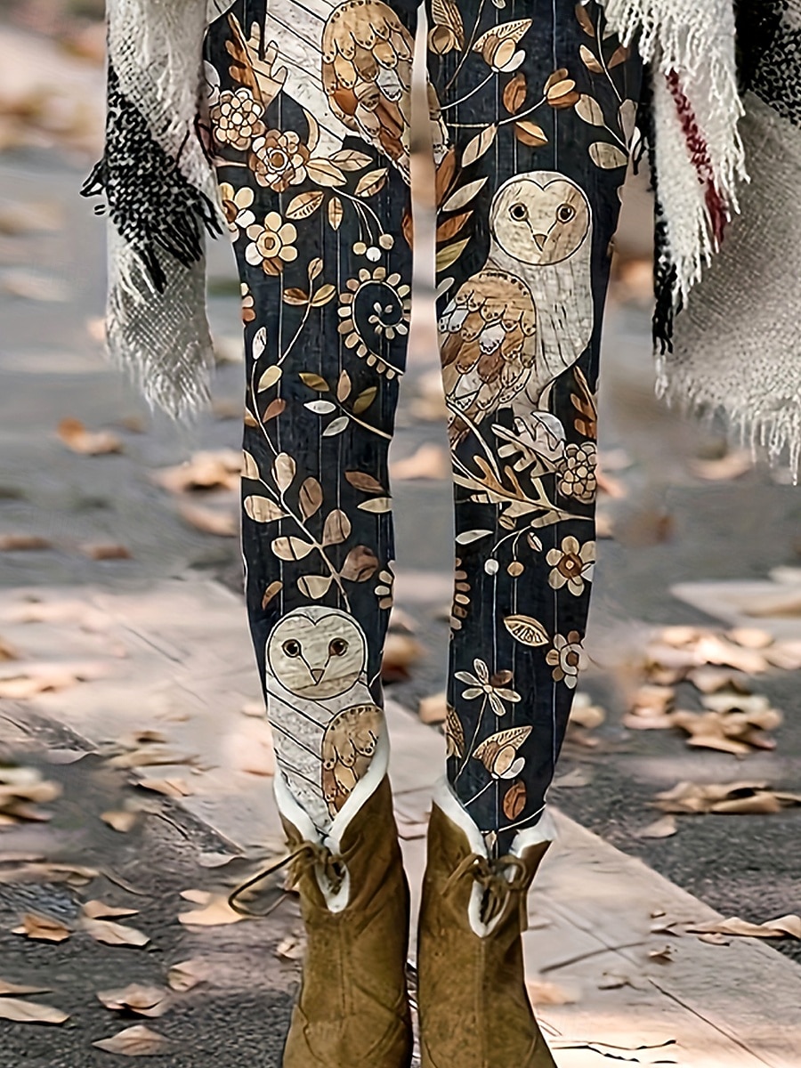 Γυναικεία Κολάν Διακοπές Βίντατζ Μοντέρνα Πλήρες μήκος Ψηλή Μέση Φλοράλ Γραφική Κουκουβάγια Εκτύπωση Διατηρείτε Ζεστό Moale Αναπνέει Υψηλή Ελαστικότητα Causal Καθημερινά Διακοπές Μαύρο 2026 - $21.99 –P3