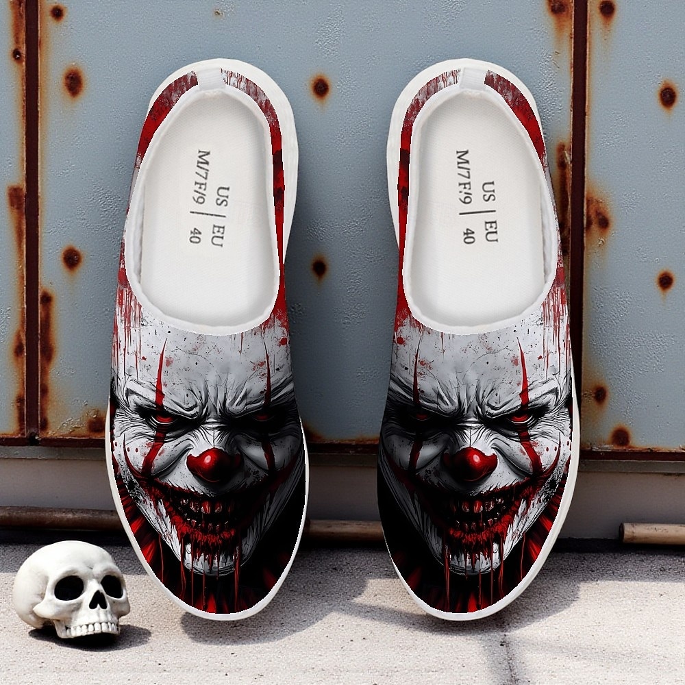 Baskets à enfiler pour hommes avec imprimé visage de clown effrayant, chaussures décontractées de style horreur pour costume d'Halloween et marche de 2025 ? $29.99 –P2