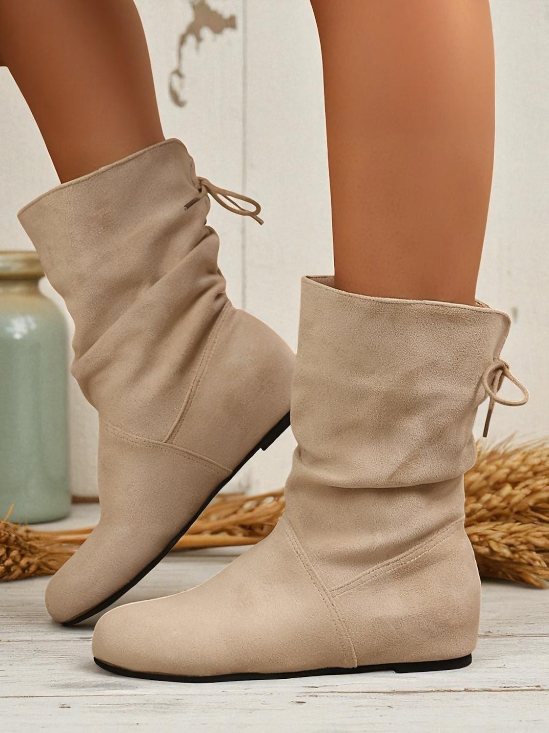 stivali da donna a metà polpaccio con tacco a mandorla – stivali bassi e morbidi in finta pelle scamosciata, adatti per abbigliamento casual e outfit quotidiani del 2026 a $42.99 –P3