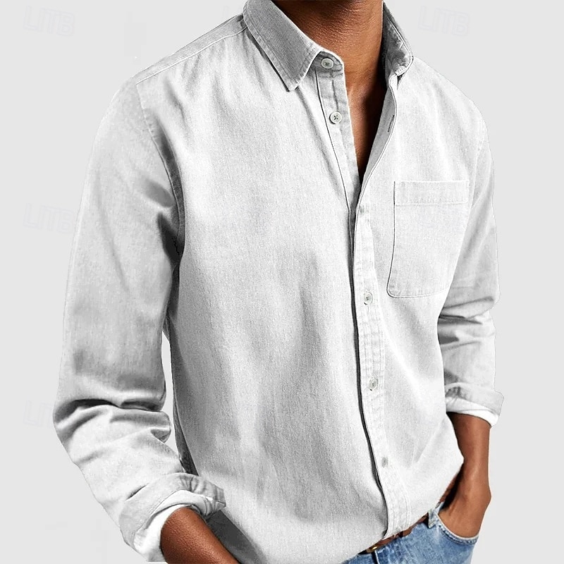 Herren Hemd Freizeithemd Knopfhemd Schwarz Weiß Rosa Rote Marineblau Langarm Einfach Revers Lässig Täglich Fronttasche Bekleidung Elegant Mode Lässig 2025 - $20.99 –P13