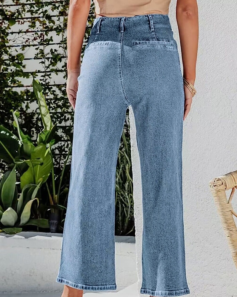 Per donna Jeans Chinos Dritto Streetwear Casual Lunghezza intera Vita media Semplice Tasca Elastico in vita Confortevole Micro-elastico All'aperto Vacanza Quotidiano Nero Blu Blu chiaro Autunno del 2025 a $32.99 –P11