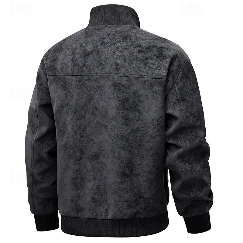 Per uomo Giacca in Ecopelle Giacca da Biker Giacca da Moto Vacanza Quotidiano Antivento Caldo Tasca Primavera Autunno Semplice Moda Classico Collo alla coreana Regolare Nero Grigio Giacca del 2025 a AED 170.19 –P4