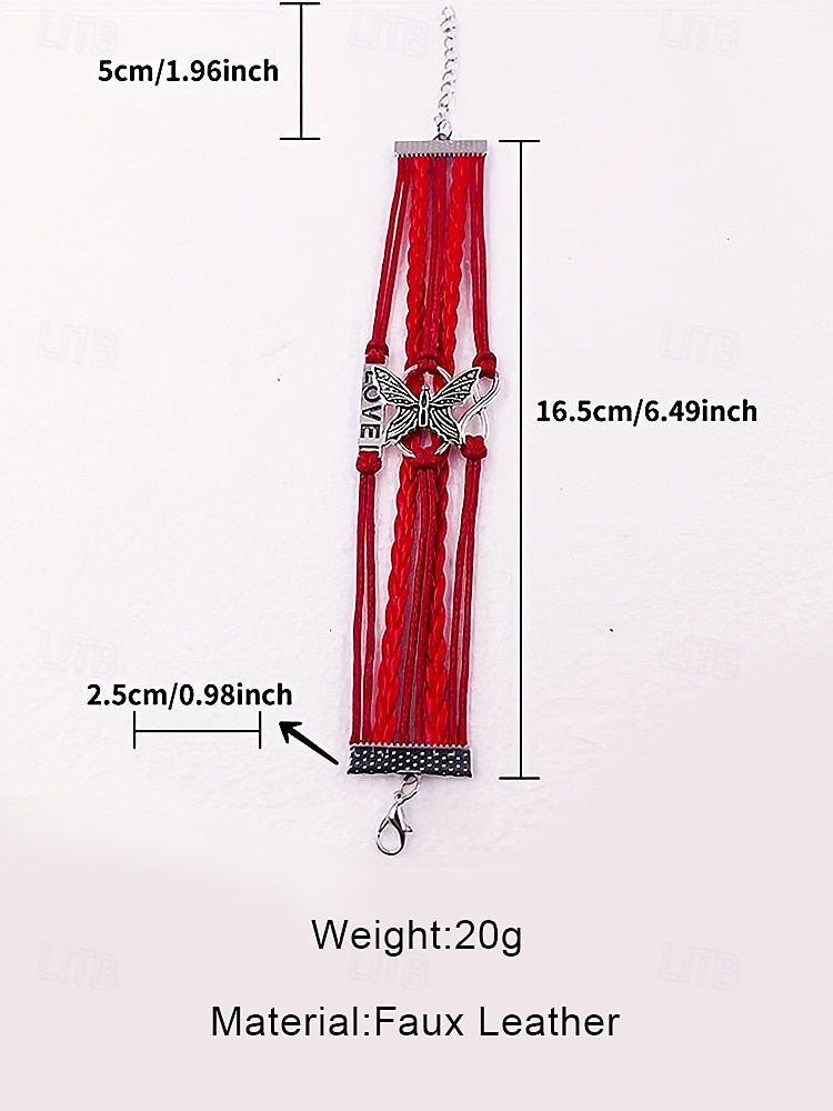 Women's Christmas Multi-Layer Bracelet with Butterfly and Love Charm, Adjustable Braided Wrap Jewelry in Multiple Colors for Holiday Party and Gift Giving 2026 - $5.99 –P7