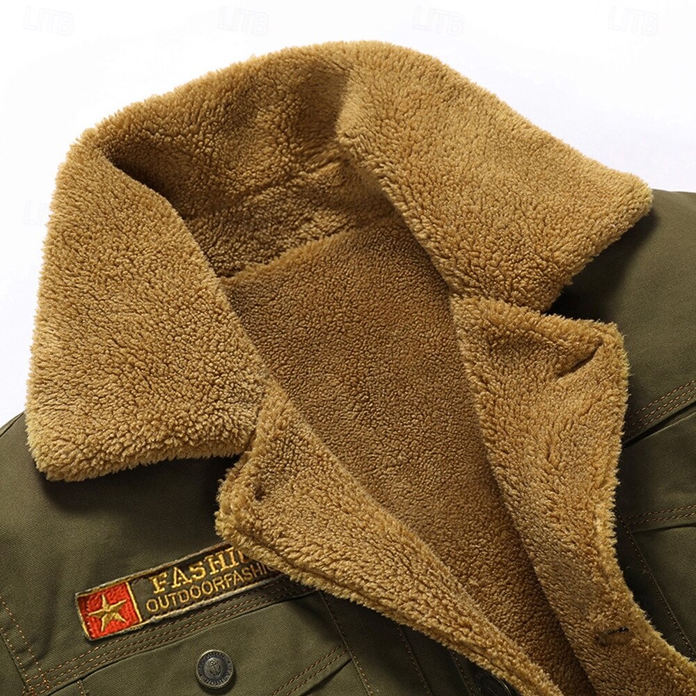 Herre USA Fleece-jakke Cargo jakke Sherpa jakke Taktisk Hold Varm Årgang utendørs Hjem Broderi Flere lommer Vinterfrakker Høst Vinter Fleecekrage med nedfellbar krage Langermet Militærgrønn Mørkeblå 2025 - $52.99 –P6