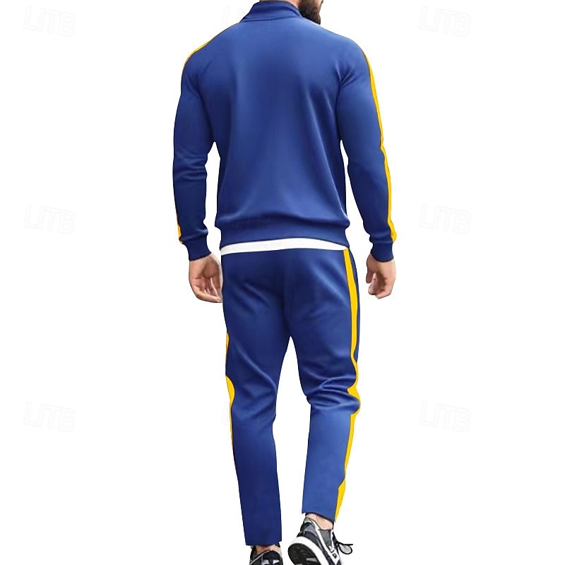 Herr Tröja Träningsoverall Outfit set Hög krage Utomhus Dagligen Sport Snörning Dragkedja Ficka Färgblock Svart Gul Rubinrött Polyester Sportkläder Mode Streetwear Vår 2025 - $43.99 –P17