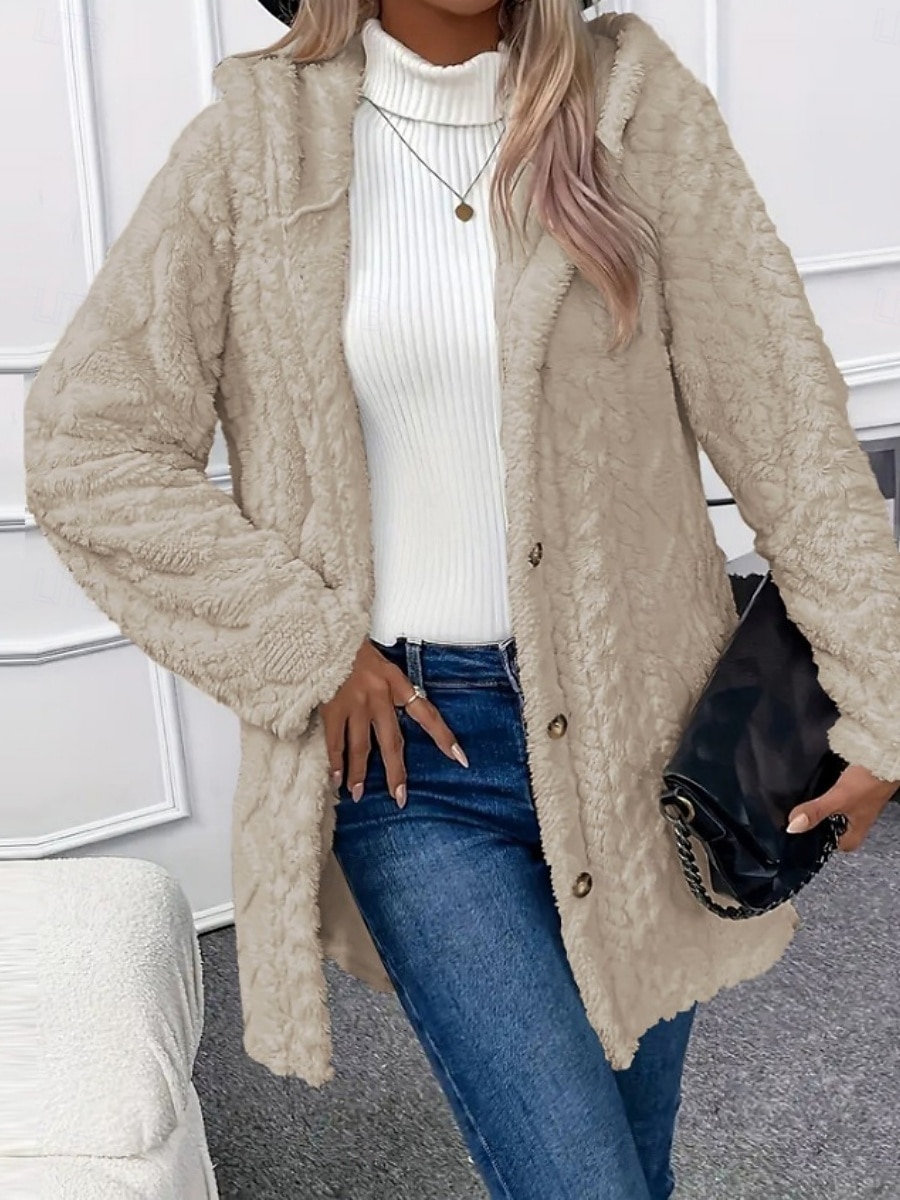 Femmes Veste Sherpa Veste Décontractée Confortable Respirant Avec Poches Boutons Occasionnel Uni Vacances Rue Occasionnel Tenue quotidienne Ouvert devant Régulier À capuche Coupe régulière manche de 2025 ? $28.99 –P8