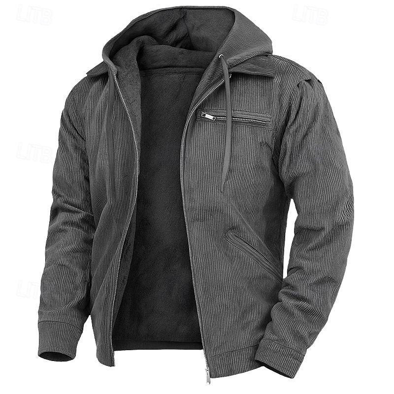 Homens Moletom Full Zip Hoodie Veludo Cotelê Moletom de lã Moletom com capuz forrado de lã Azul Marron Verde Cinzento Com Capuz Tecido Zíper Desportos e Ar livre Casual Diário Roupa de rua Legal de 2025 por $43.99 –P2