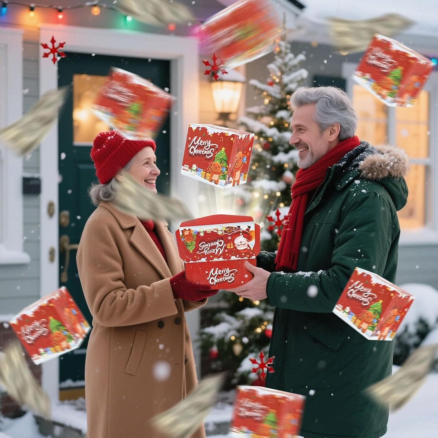 6/10/12/16/20 stk. juleoverraskelseshoppeeskesett - festlig rød papirgaveeske med julenissens design, sammenleggbar julepengeboks, gjør-det-selv unike sammenleggbare hoppende kontanter 2025 - $9.99 –P6