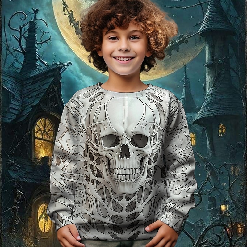 Halloween Pojkar 3D Dödskalle Tröja Långärmad Vår Höst Mode Grundläggande Barn 4-12 år Rund hals Utomhus Ledigt Dagligen Normal 2025 - $17.49 –P1