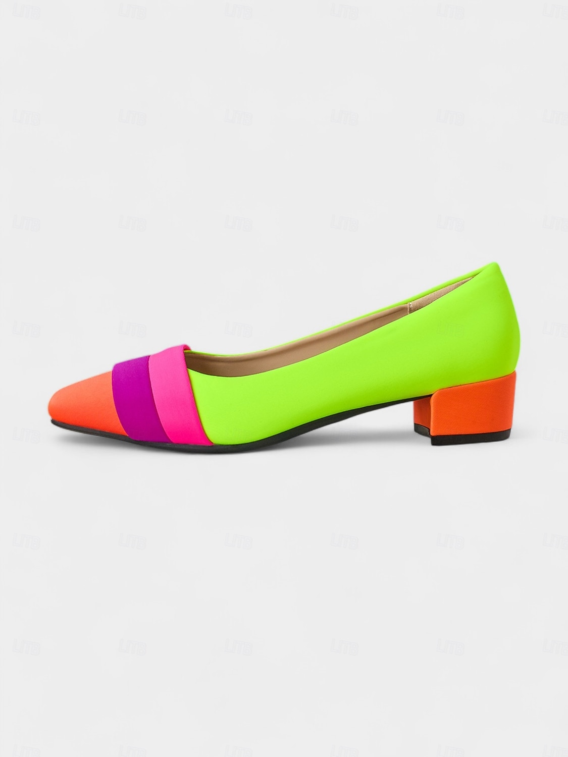 décolleté da donna con tacco basso e punta quadrata color block - comode scarpe slip-on in stile retrò anni '80 per lo streetwear alla moda e le uscite casual del 2025 a $42.99 –P3