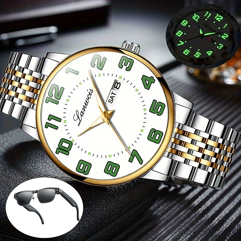 The New Stainless Steel Digital Large Dial Fashionable Men'S Business Watch With Ipx7 Water Resistance Luminous Calendar Day Display Casual Quartz Watch Simple And Versatile Men'S Sports Wristwatch 2026 - $19.99 –P2