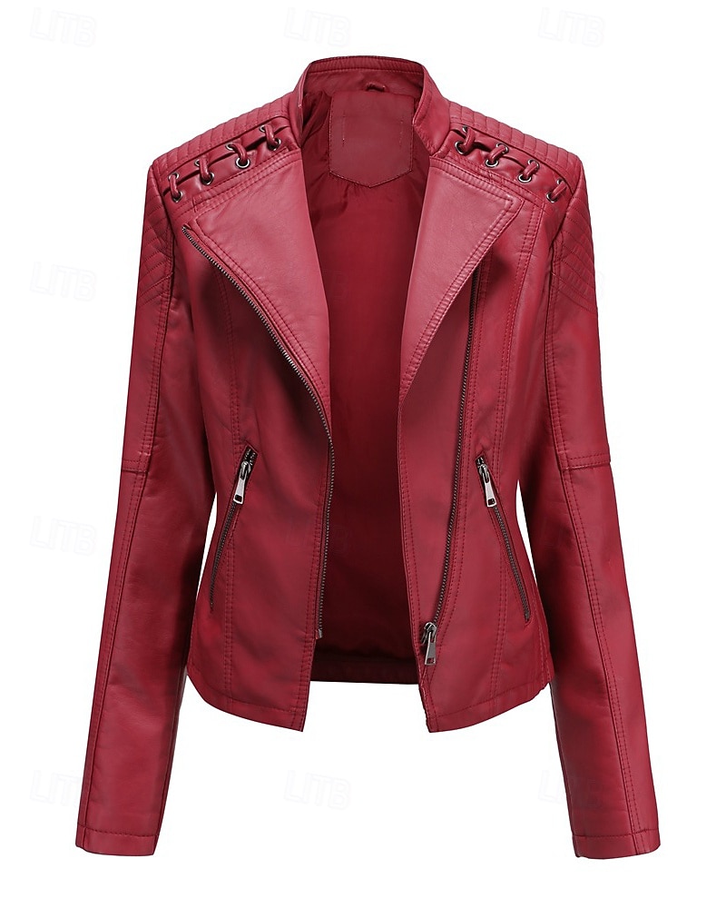 Per donna Giacca in Ecopelle Confortevole Cerniera Tasca Casual Semplice Vacanza Abbigliamento quotidiano Uscire Weekend Regolare Collo ripiegato Vestibilità regolare Manica Lunga Capispalla Nero del 2025 a $53.99 –P14
