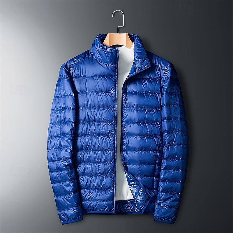 Men's Winter Coat Puffer Jacket Padded Jacket Pocket Polyster Vacation Daily Wear Date Regular Fashion Casual Comfortable Thermal Warm Fall Winter Solid / Plain Color Wine Black Royal Blue Dark Blue 2026 - $45.99 –P13