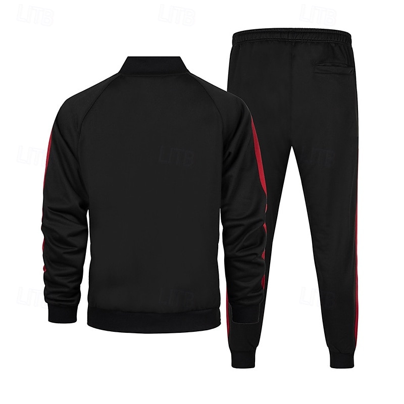 Homens Moletom Conjunto de roupas Colarinho Chinês Ao ar livre Diário Esportes Com Cordão Zip Up Bolsos Bloco de cor Preto Azul Marinha Cinzento Claro Poliéster Roupas Esportivas Moda Roupa de rua de 2025 por $49.99 –P2