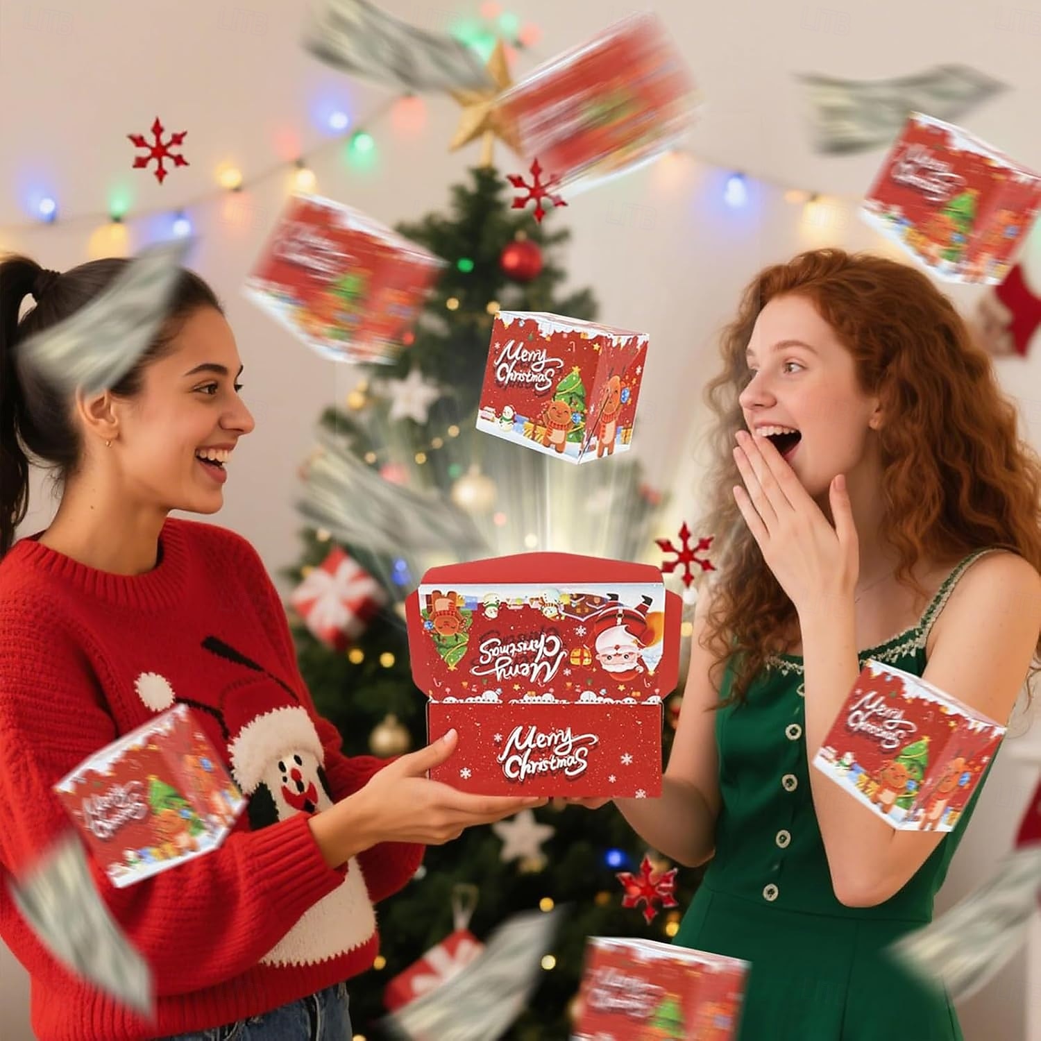 6/10/12/16/20 stk. juleoverraskelseshoppeeskesett - festlig rød papirgaveeske med julenissens design, sammenleggbar julepengeboks, gjør-det-selv unike sammenleggbare hoppende kontanter 2025 - $9.99 –P7