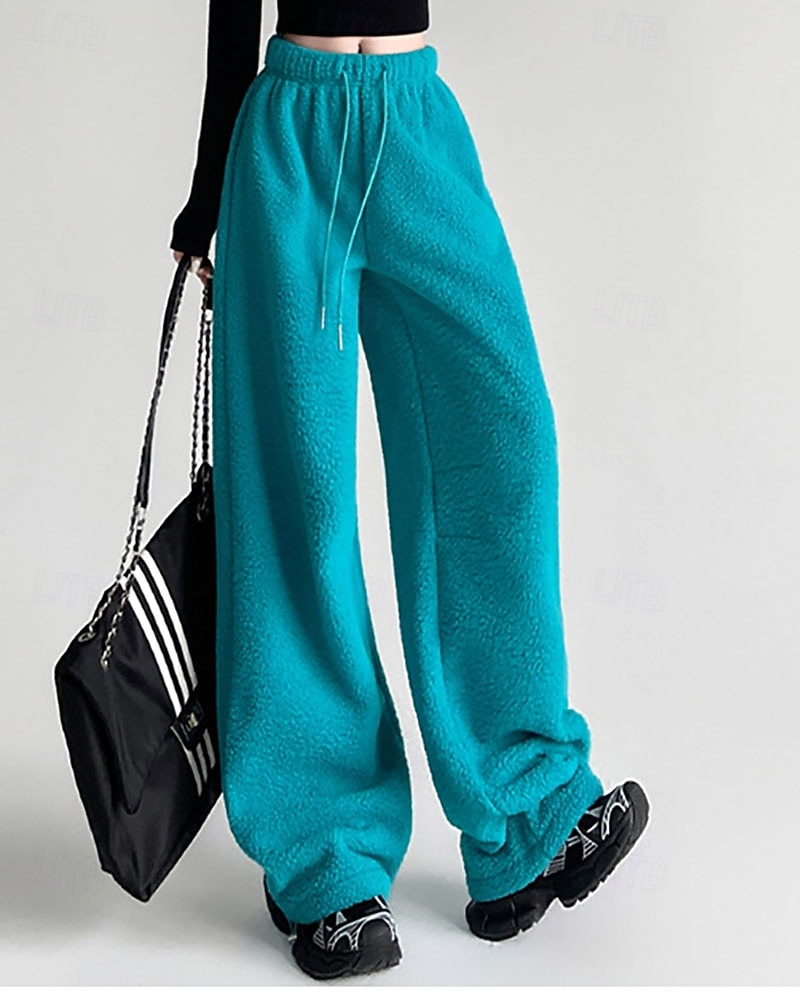 Per donna Culotte Gamba Larga Pantaloni in Pile Streetwear Casual Lunghezza intera Vita media Semplice Tasca Elastico in vita Coulisse alla gamba Confortevole Micro-elastico Vacanza Streetwear del 2025 a $24.99 –P7