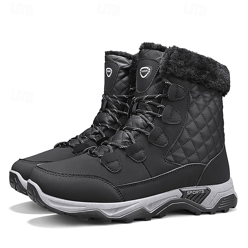 Botas de neve masculinas acolchoadas à prova d'água com gola de pele, calçados casuais quentes para caminhada ao ar livre no inverno de 2026 por $59.99 –P1