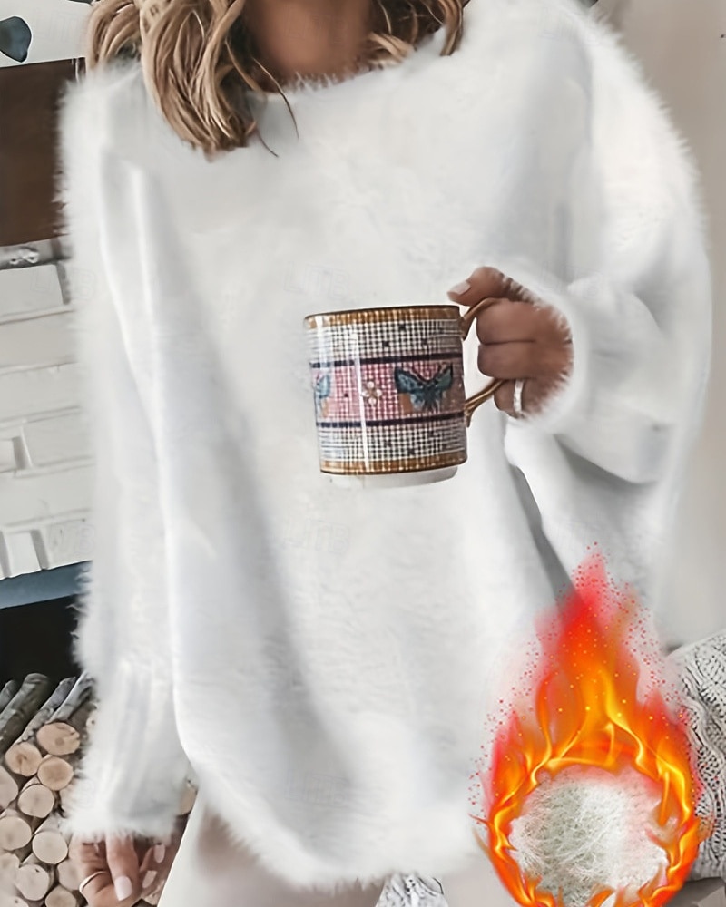 Naisten Neulos Pusero Katutyyli Vapaa-aika Puhdas väri Joustin Tiukka pyöreä kaula-aukko Kudottu Pitkähihainen Tavalliset topit Neuloa ulko- Päivittäin Viikonloppu Valkoinen Syksy Talvi 2025 - $35.99 –P1