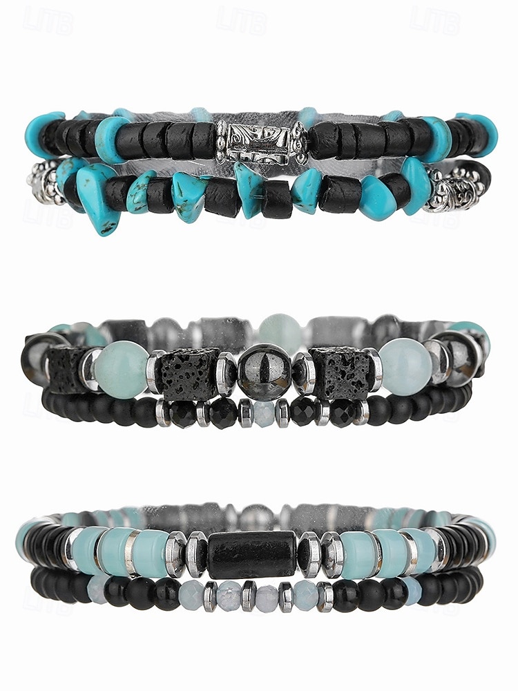 Armbåndssett med natursteinperler til menn, bohemsk lagdelt stretcharmbåndsmykke til fritidsbruk, fester og gaver 2026 - $11.99 –P8