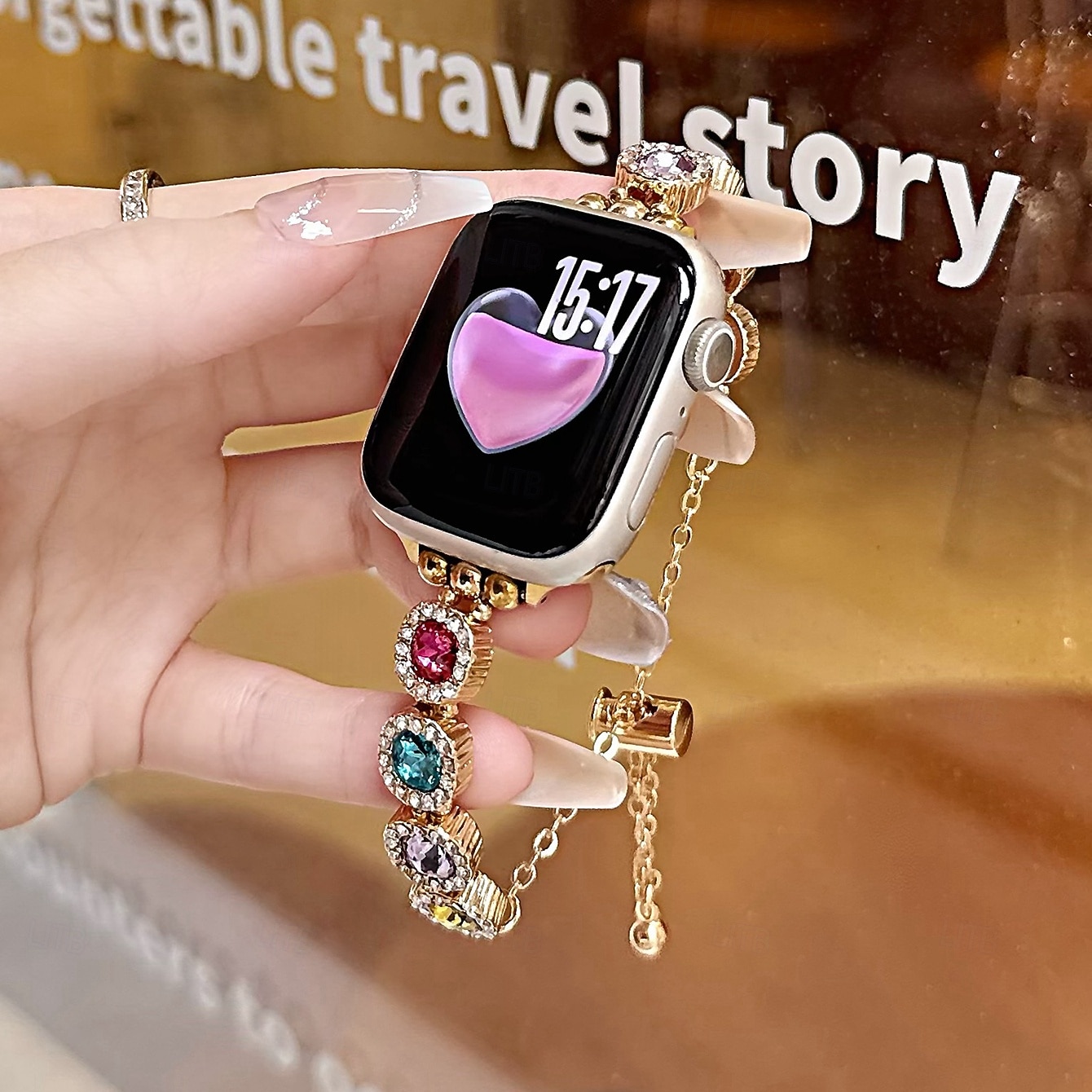 Pulseira de joias Compatível com Pulseira Apple Watch 38mm 40mm 41mm 42mm 44mm 45mm 49mm Feminino Purpurina Cristal Com Strass pulseira de substituição para iwatch Ultra 2 Series 9 8 7 SE 6 5 4 3 2 1 de 2026 por $17.99 –P11