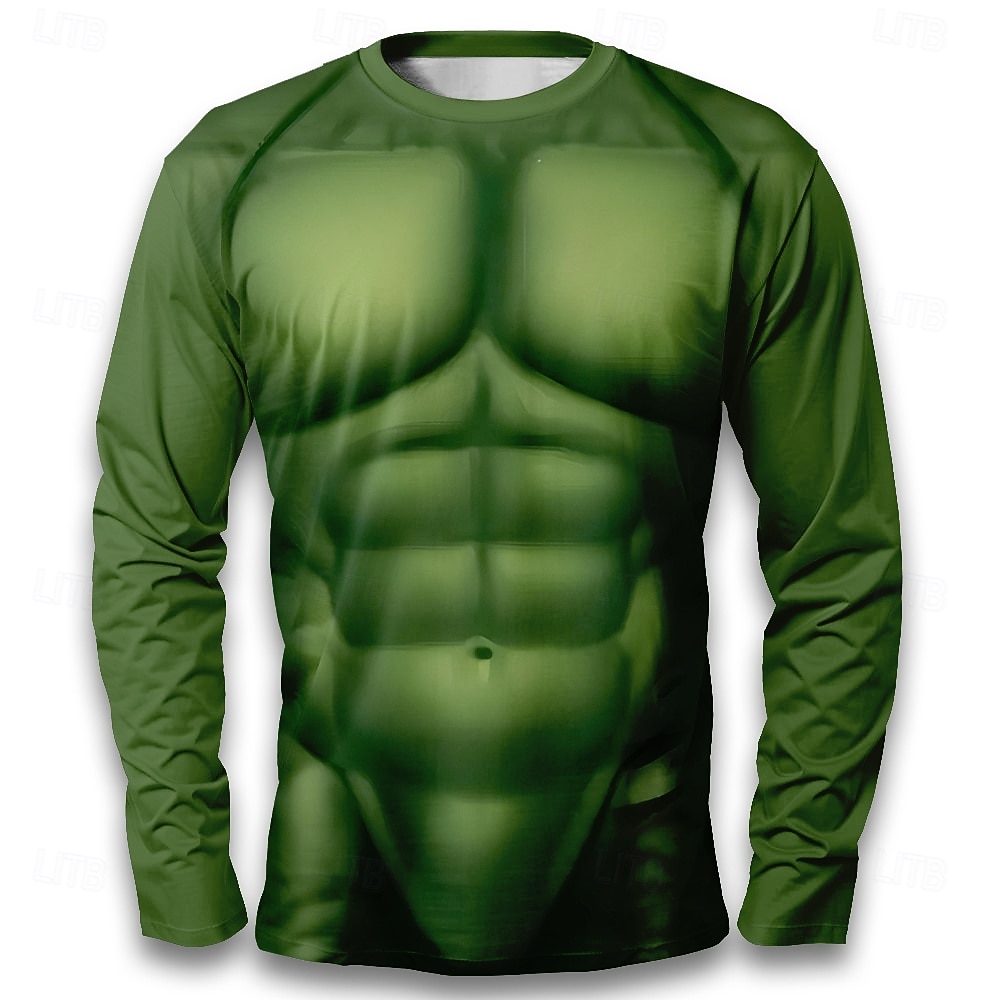 Men's Muscle Simulation Costume T Shirt Long Sleeve T shirt 3D Print Crew Neck Shirt Fashion Exaggerated Casual Daily Street Burgundy Green Gray Summer Spring Fall Clothing Apparel S M L XL XXL XXXL 2026 - $21.99 –P1