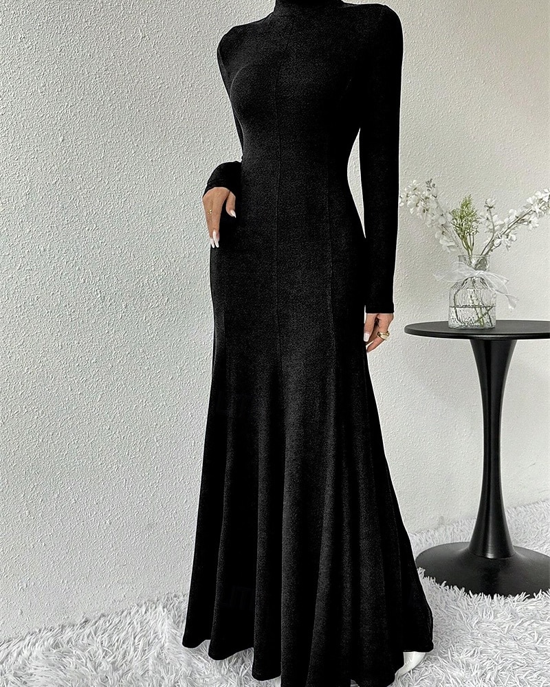 Pentru femei Rochii Midi Rochie neagra Rochie casual Elegant Modă Modern În aer liber Zilnic Ieșire Fit regulat Simplu Manșon Lung Guler Pe Gât Negru Primăvară Iarnă Toamnă 2025 - $43.99 –P5