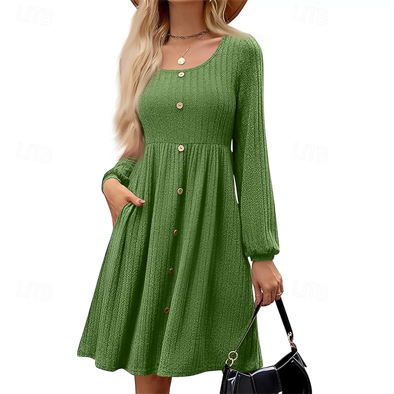 Damen Minikleid Freizeitkleid Elegant Mode Modern Outdoor Täglich Ausgehen Normale Passform Einfach Langarm Rundhalsausschnitt Schwarz Weiß Gelb Rosa Frühling Winter Herbst 2025 - $33.99 –P4