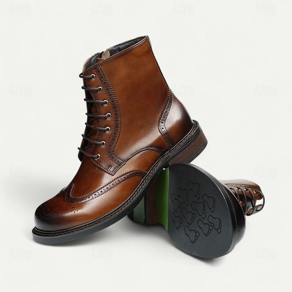 Pánské hnědé kotníkové boty s brogue vzorem, klasický design s křídlovým hrotem, robustní outdoorové pracovní boty pro volný čas v podnikání, cestování a každodenní nošení 2025 - $129.99 –P13