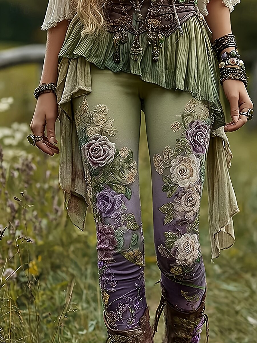 Damen Stoffhosen Leggings Gemütliche Leggings Urlaub Vintage Streetwear Volle Länge Natürliche Taille Blumen Grafik Blume Bestickt Tasche Elastischer Bund Bequem Außenbereich Outdoor Streetwear Urlaub 2026 - $21.99 –P2