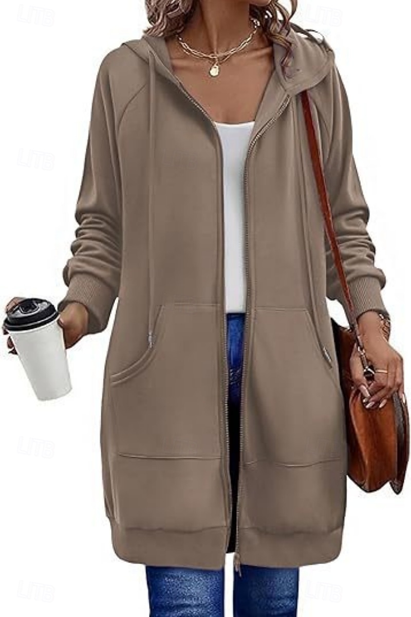 Naisten Huppari takki Mukava Hengittävä Vetoketju Tasku Vapaa-aika Tavallinen Loma Katu Kausaliteetti Arki-asut Vetoketju Pitkä Hupullinen Normaali Pitkähihainen Päällysvaatteet Laivasto Musta 2026 - $41.99 –P8