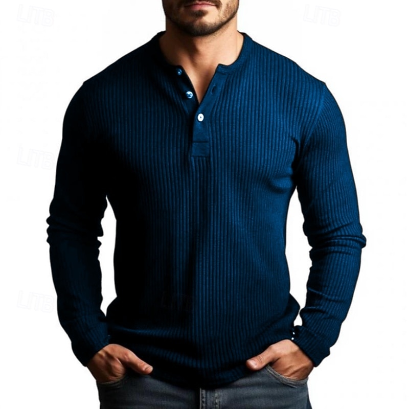 Per uomo Maglietta Maglietta a Maglia a Coste Camicia a Maniche Lunghe Manica Lunga Henley Primavera Autunno Inverno Semplice Testurizzato Striscia di Fossa Moda Designer Essenziale Lavoro a maglia del 2025 a $18.99 –P5