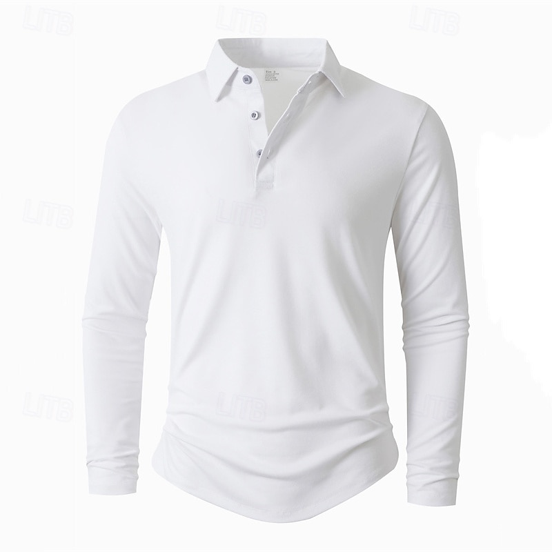 Pánské Golfová košile Golfové polokošile Ležérní Práce Klopa Dlouhý rukáv Základní Moderní Bez vzoru Knoflíky Jaro Podzim Běžný Černá Bílá Trávová zelená Růžová Světle modrá Šedá Golfová košile 2026 - $22.99 –P9