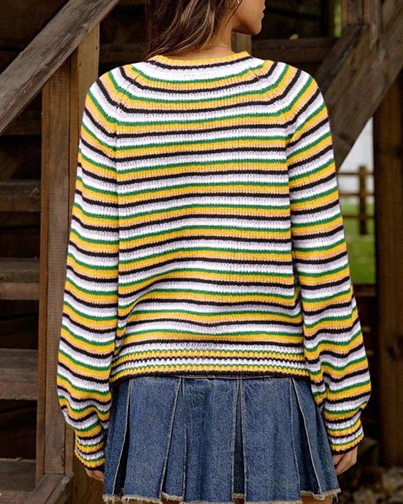 Femmes Pull Mode Occasionnel Rayé Côtelé Col ras du cou Tricoté manche longue Hauts Réguliers Tricoter Extérieur Quotidien Week-end Jaune Automne Hiver de 2025 ? $28.99 –P2
