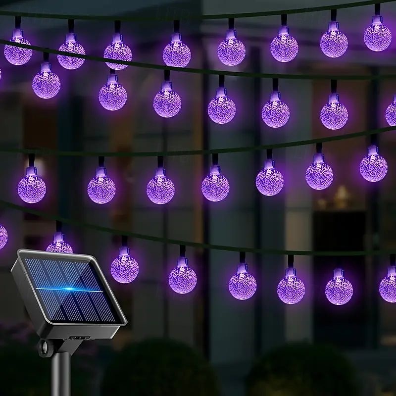 2 luces LED solares moradas con forma de bola de cristal de 6,5 m y 30 LED para exteriores, 8 modos de iluminación, resistentes al agua, ideales para jardín, porche, boda, patio, decoración de 2025 - $25.99 –P1