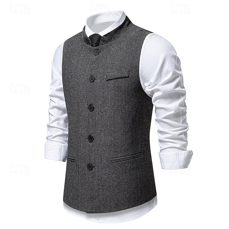 Herren Weste Gilet Urlaub Party Geschäft Mode Lässig Frühling Herbst Tasche Knöpfe Polyester Bequem Karomuster Streifen Einreihig Ein-Knopf Stehkragen Normale Passform Wein Marineblau Dunkelgray 2026 - $35.99 –P12