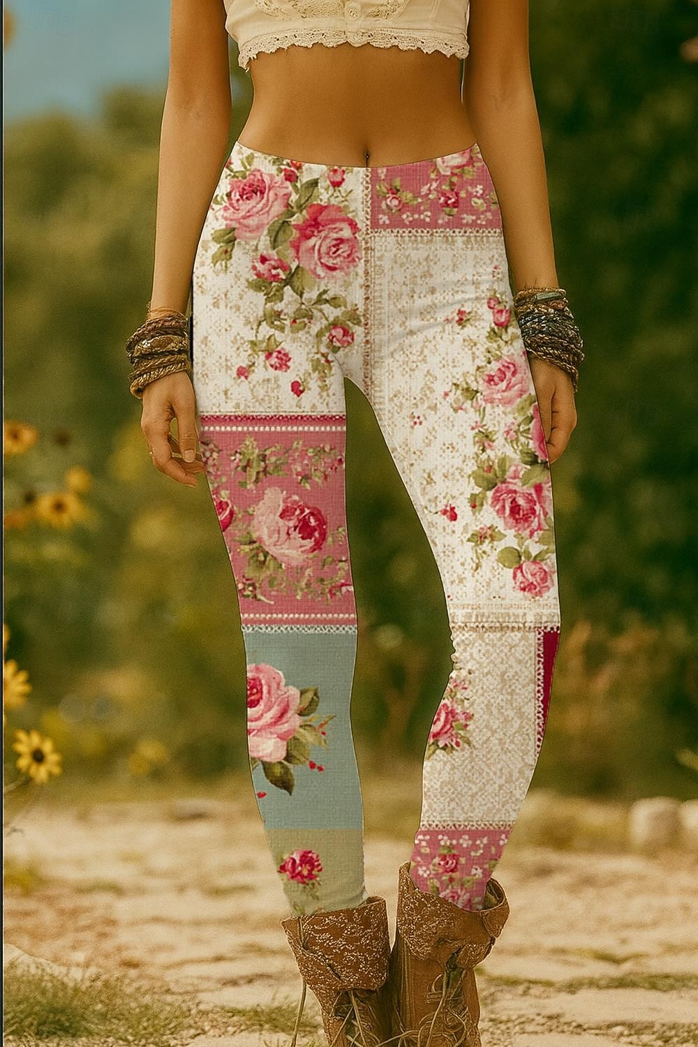 Women's Leggings Vacation Vintage Ethnic Style Full Length High Waist Floral Graphic 3D Print Quick Dry Breathability Soft Stretchy Daily Home Outdoor White Pink Blue Green Summer Spring Fall Regular 2026 - $21.99 –P5