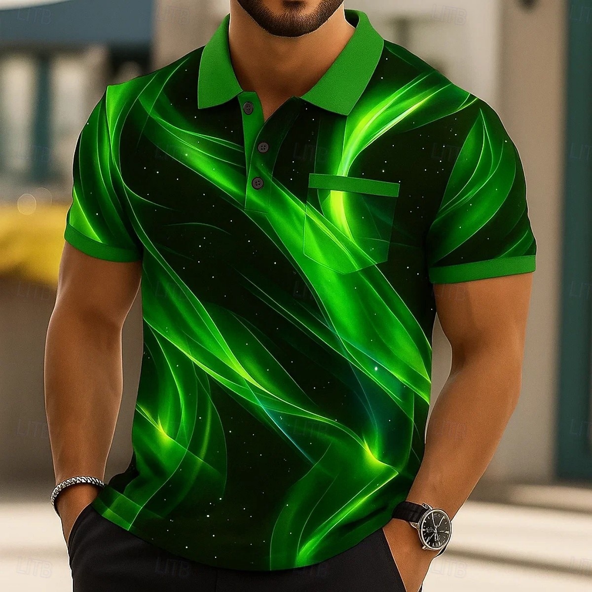 2026年 男性用 グラフィック ポロ 半袖 ポロシャツ 襟付きシャツ ビジネスカジュアル アウトドア アスレイジャー デイリーウェア 3Dプリント ボタン 夏 ブラック ルビーレッド ダークブルー  コレクション – $20.99 –P4