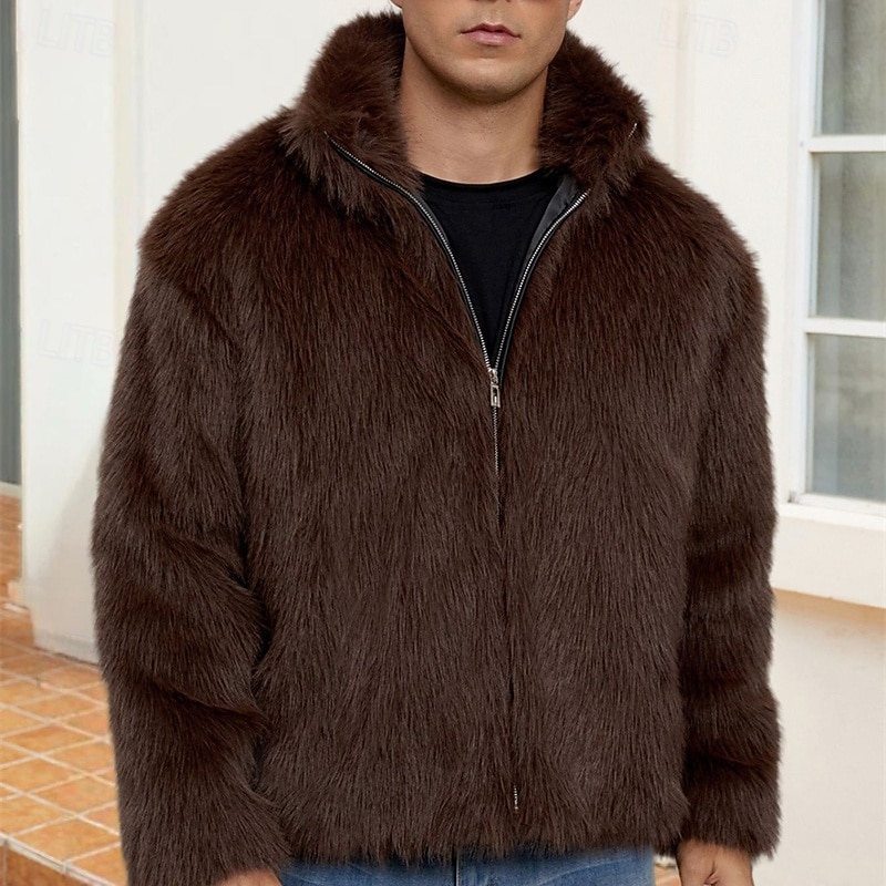 Pánské Neformální bunda Kabát z umělé kožešiny Dovolená Denní Zahřívací Plyš Podzim Zima Bez vzoru Módní Šik ven Stojáček Standardní Černá Bílá Žlutá Královská modř Velbloudí Saka 2026 - $51.99 –P9